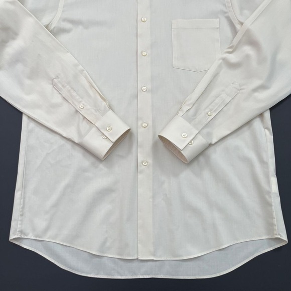 Van Heusen Mens Cream Long Sleeve Button Down Shirt, Van Heusen Collared 44 - Picture 5 of 9